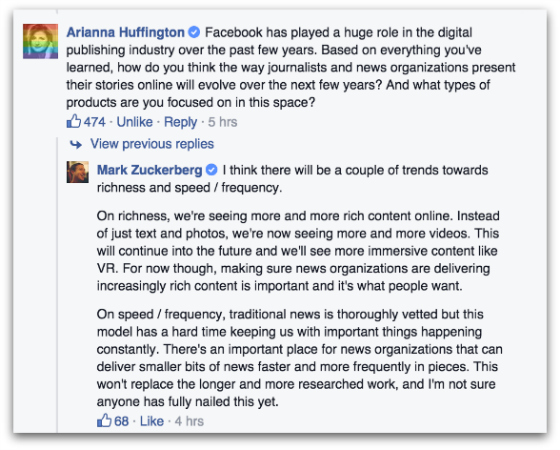 Arianna-Huffington-FB-Q&A